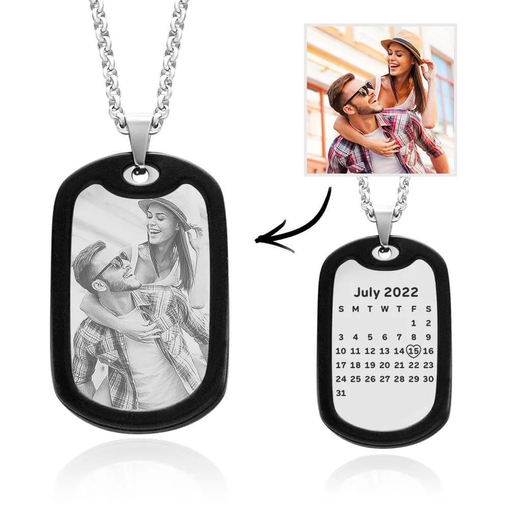 Men's Personalized Custom Photo Calendar Dog Tag Necklace