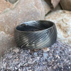 Mens Wedding Band, 11mm Damascus Steel Ring, Damascus Mens Rings