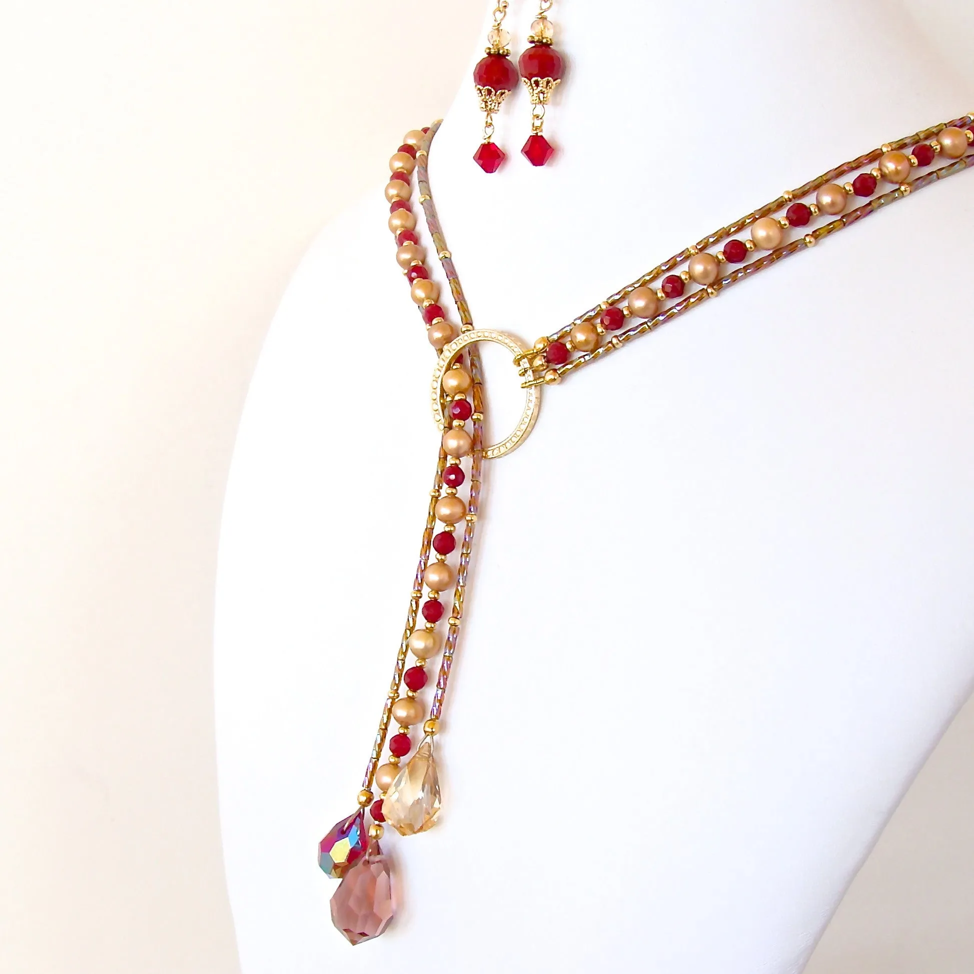 Merry Moon: Red and Gold Necklace