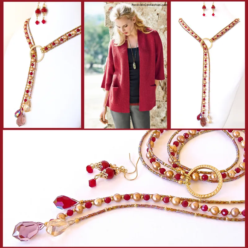 Merry Moon: Red and Gold Necklace