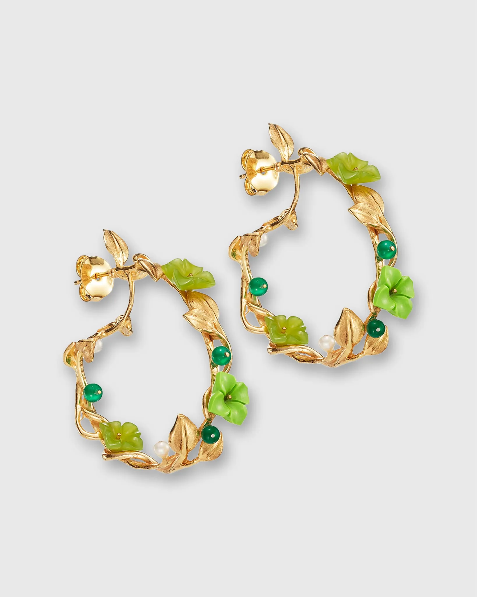 Mini Flower Whirl Earrings in Gold/Jade/Peridot