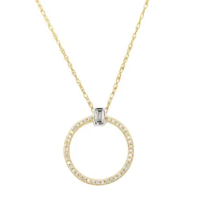 MODERN STYLE YELLOW GOLD NECKLACE WITH DIAMOND CIRCLE PENDANT, .15 CT TW