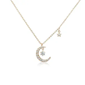 Moon & Star Cubic Zirconia Necklace