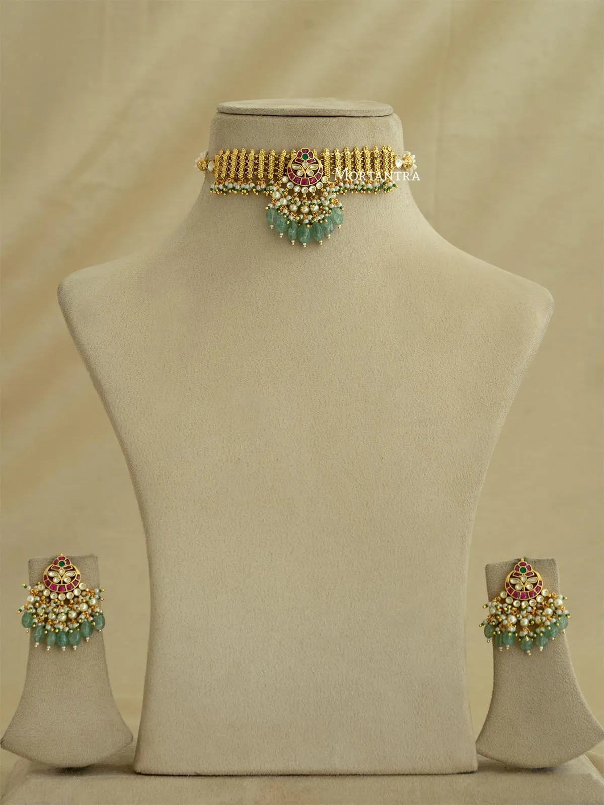 Multicolor Gold Plated Jadau Kundan Necklace Set - MS1868M