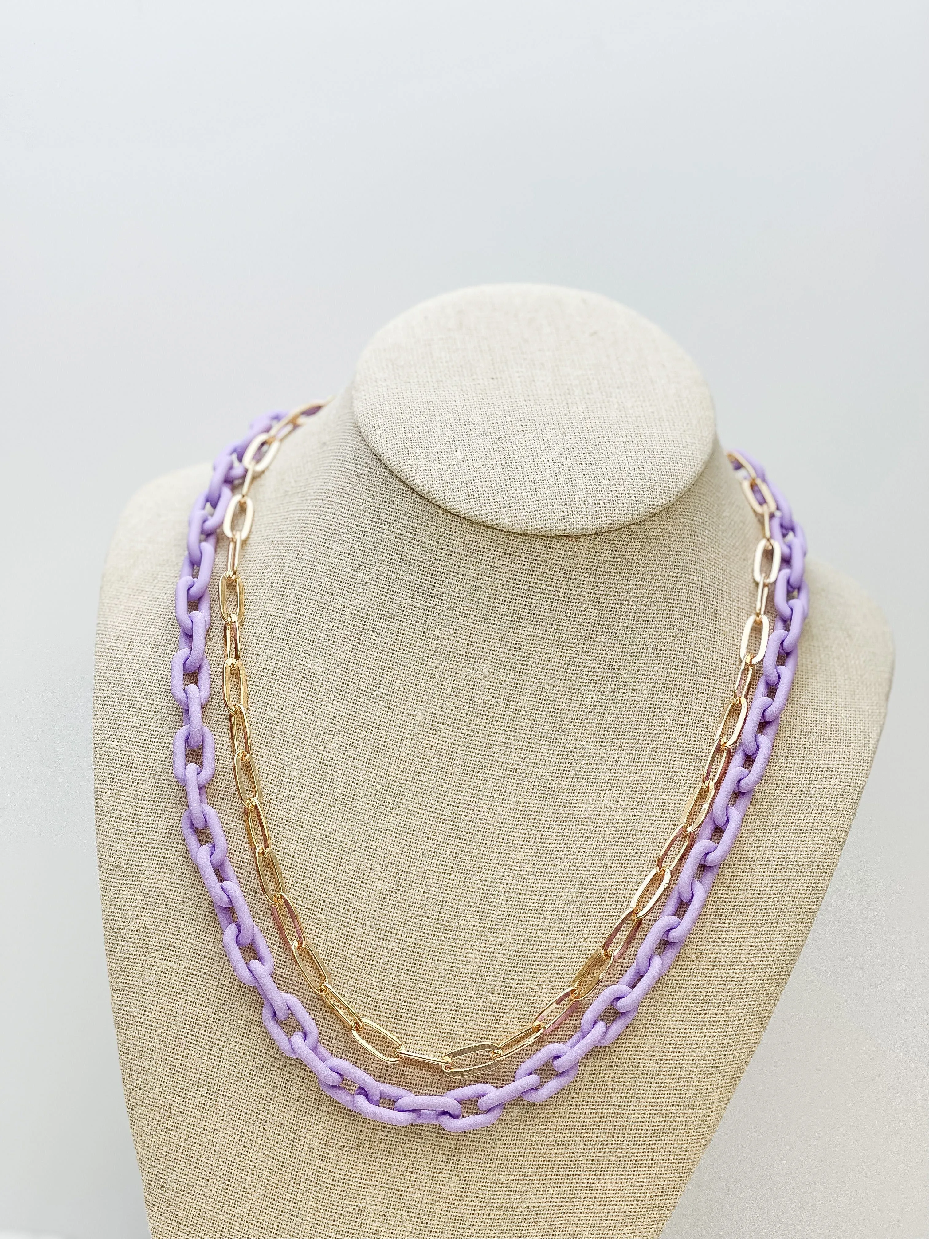 Multilayered Gold & Silicone Chain Necklace - Purple