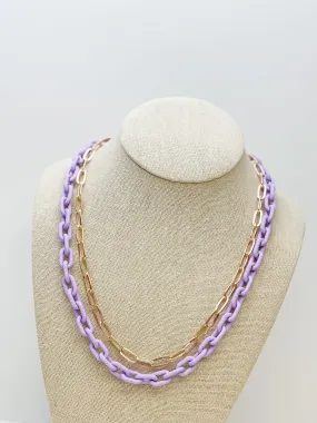 Multilayered Gold & Silicone Chain Necklace - Purple