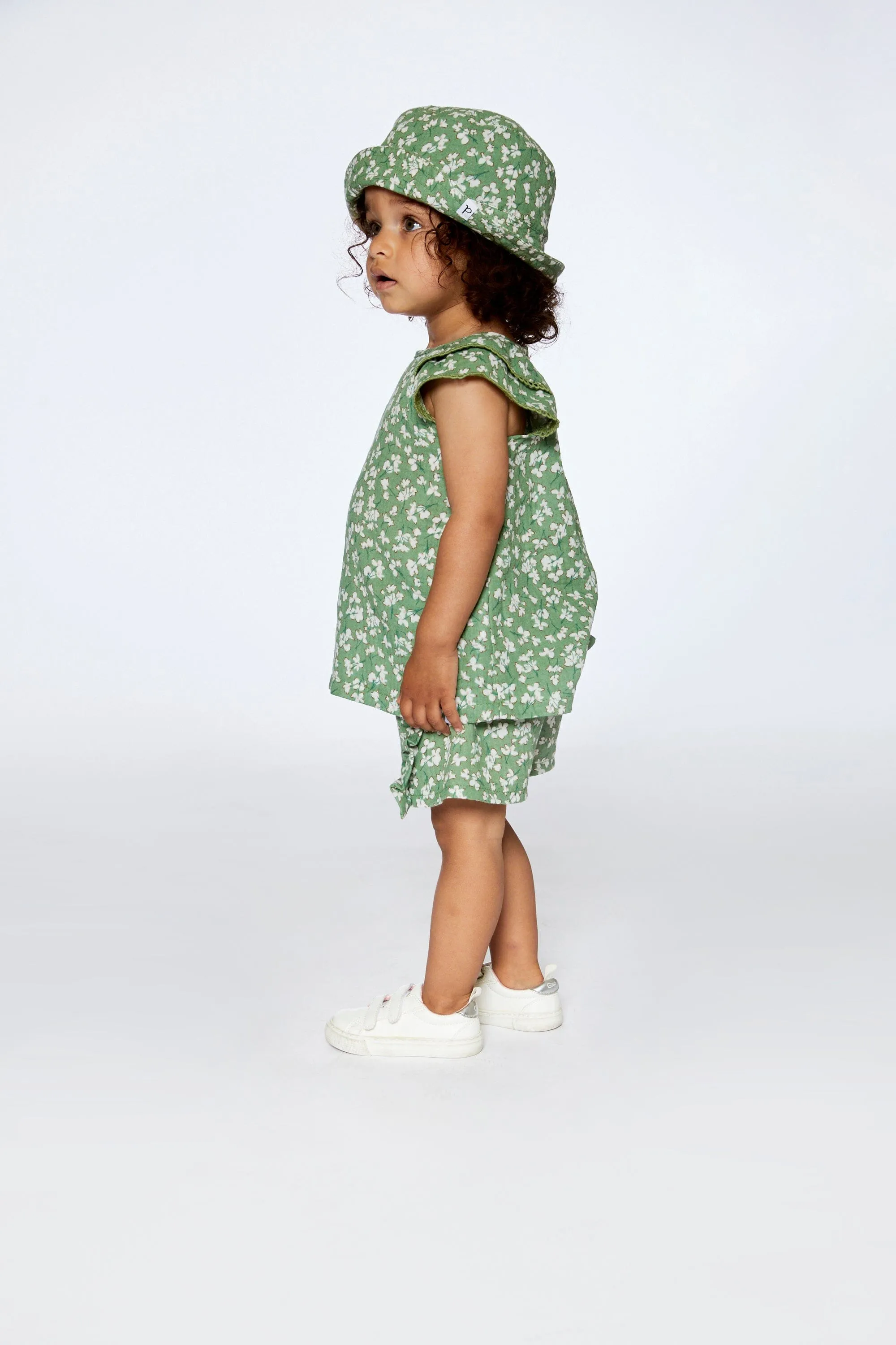 Muslin Bucket Hat Green Jasmine Flower Print