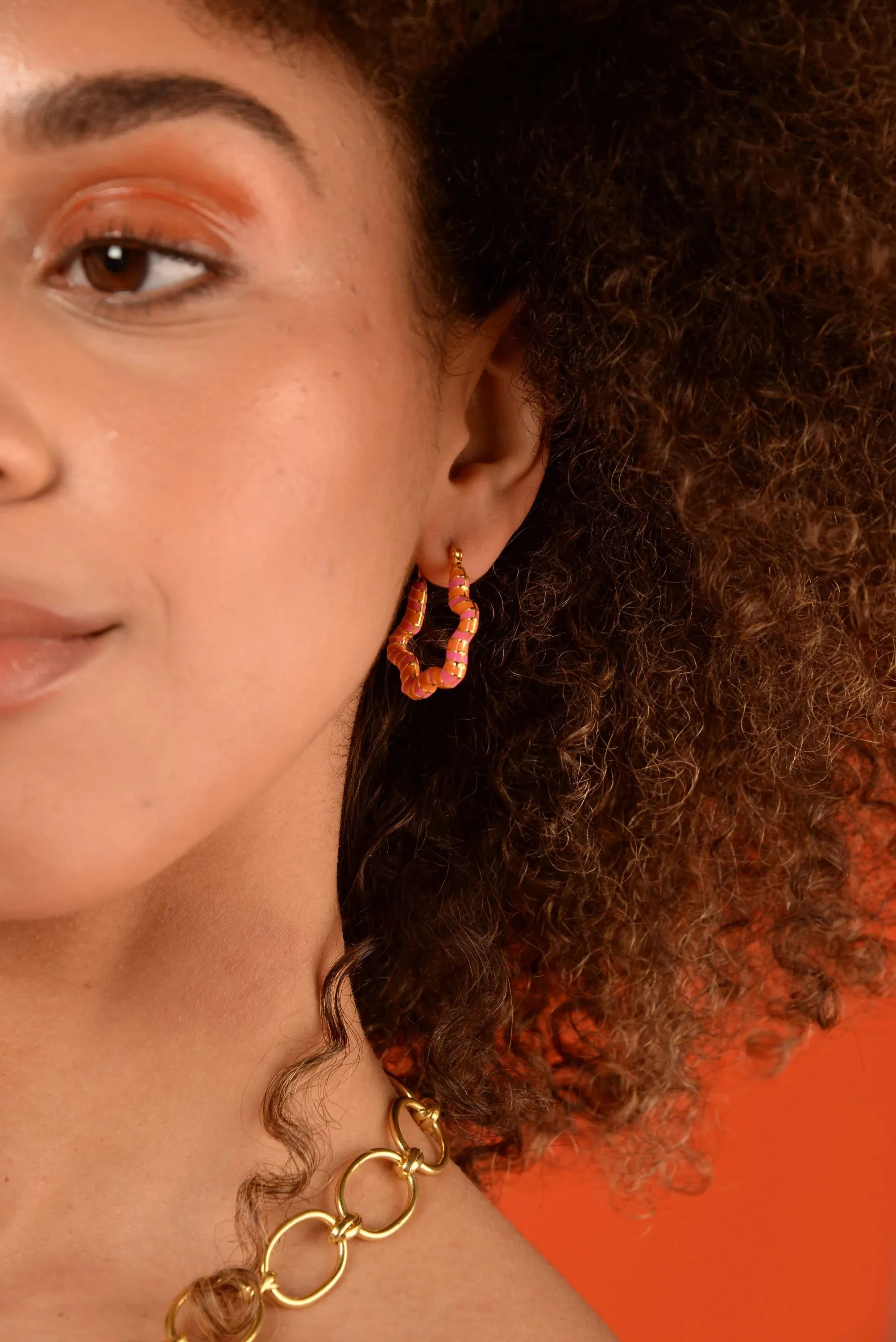 My Doris -  Pink Enamel Wavy Hoop Earrings