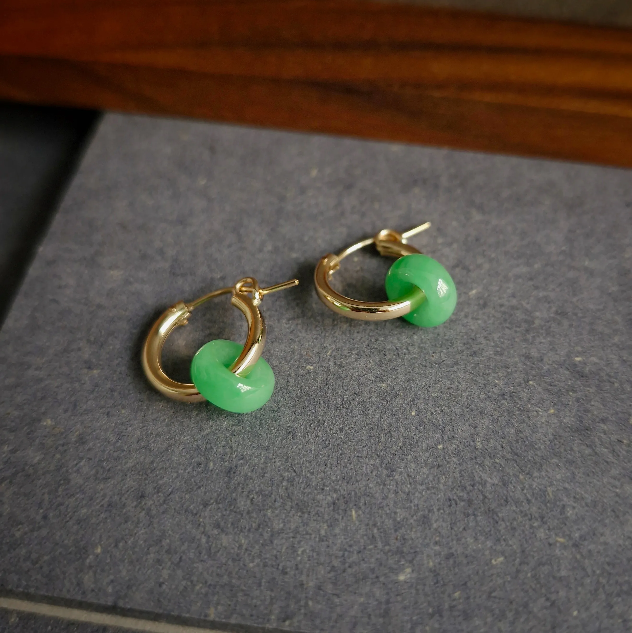 Myanmar Jade Leverback Hoop Earrings / 14k Gold-filled #2