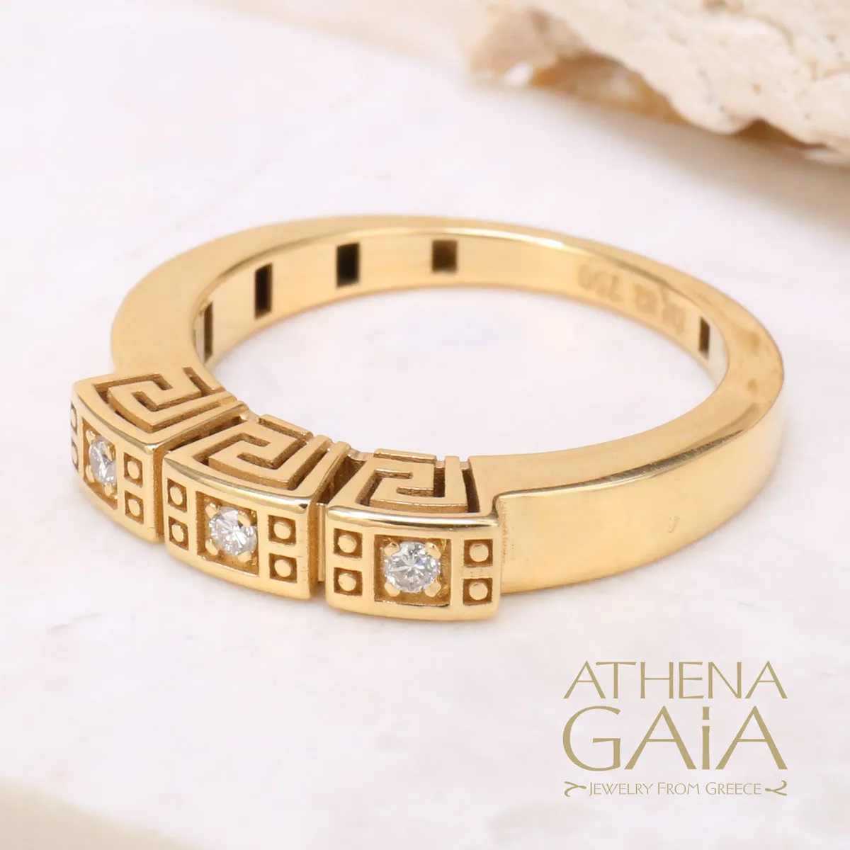 Mythical Greek Key Diamonds 3 Section Band Ring