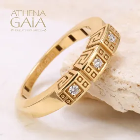 Mythical Greek Key Diamonds 3 Section Band Ring