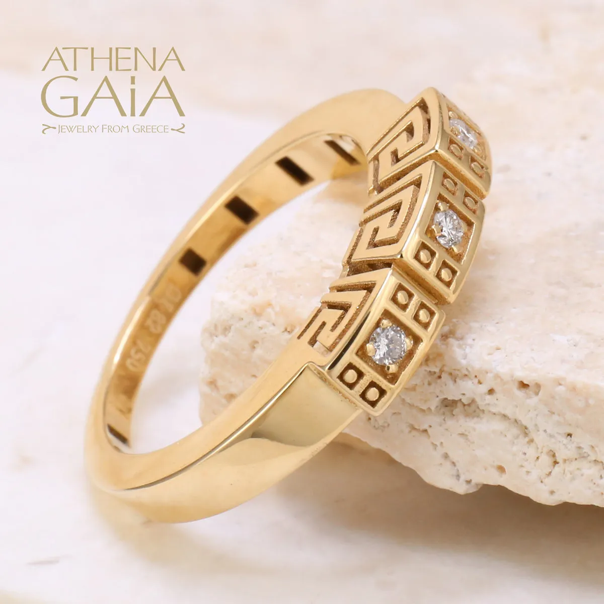 Mythical Greek Key Diamonds 3 Section Band Ring