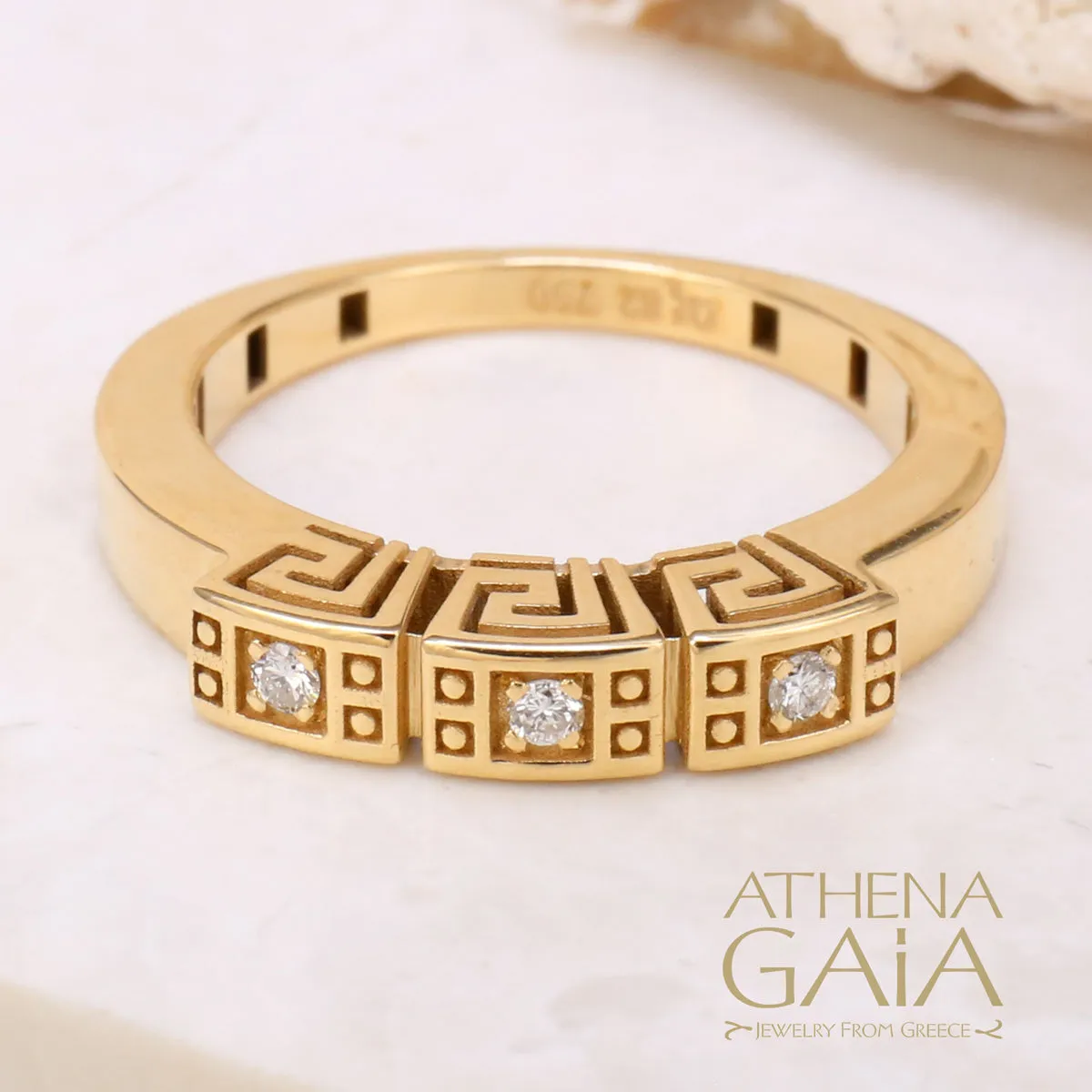 Mythical Greek Key Diamonds 3 Section Band Ring