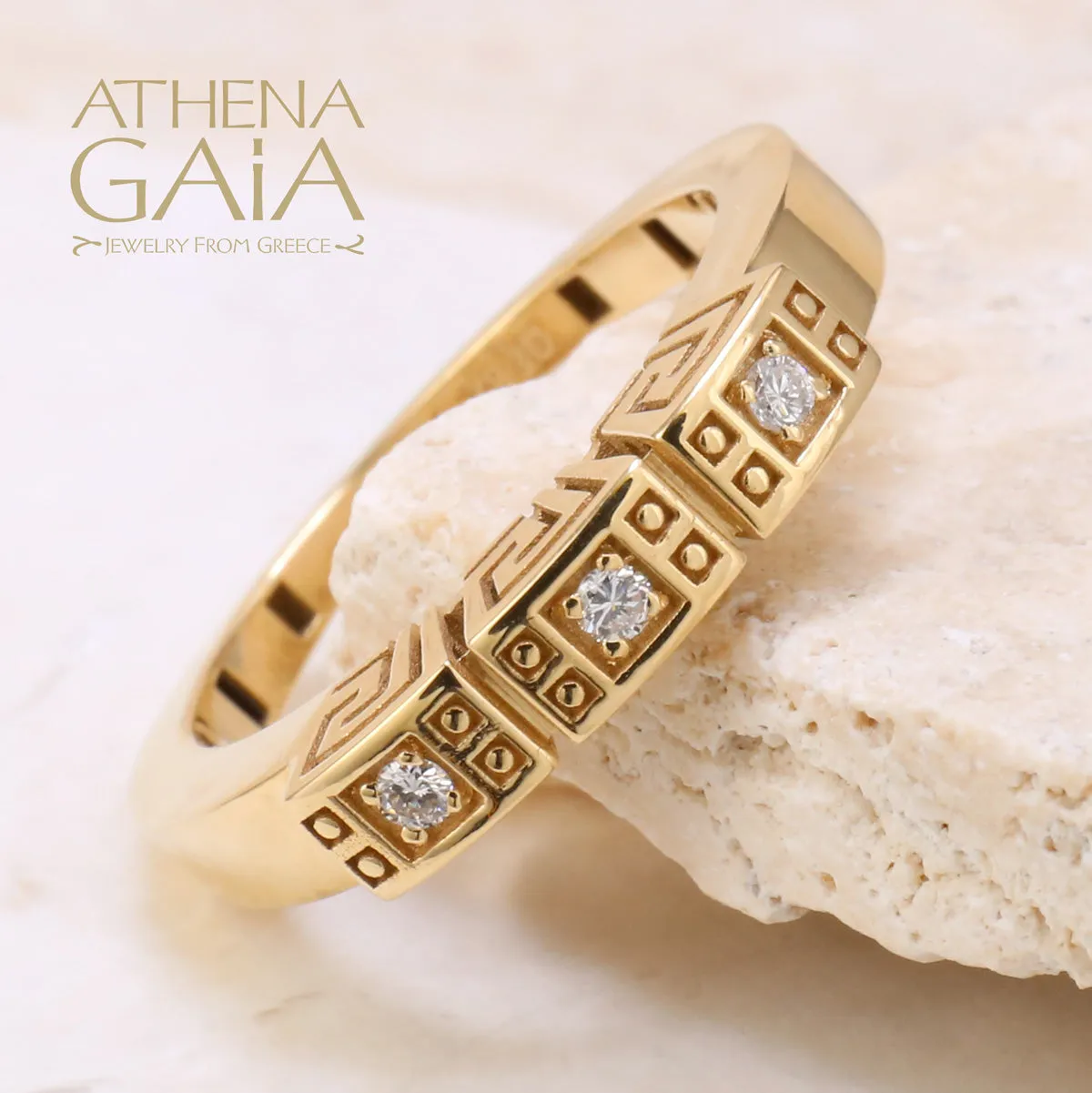 Mythical Greek Key Diamonds 3 Section Band Ring