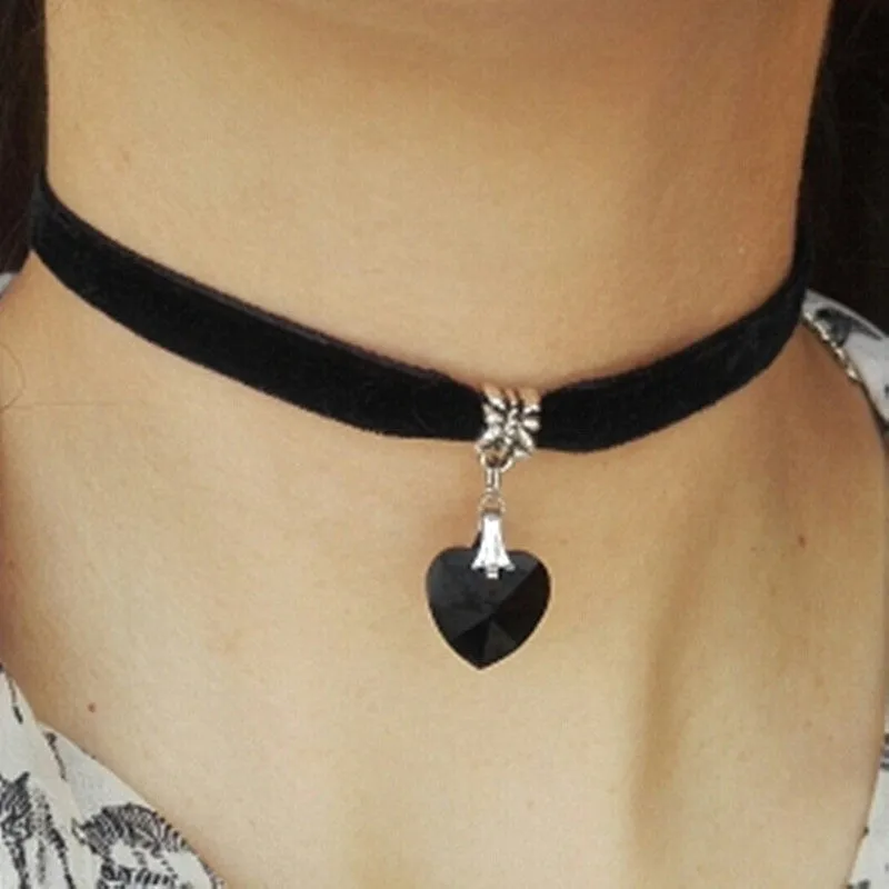 N2015 Gothic Velvet Heart Crystal Choker Handmade Necklace Pendant Retro 80 90s New One Direction