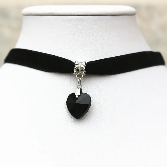 N2015 Gothic Velvet Heart Crystal Choker Handmade Necklace Pendant Retro 80 90s New One Direction