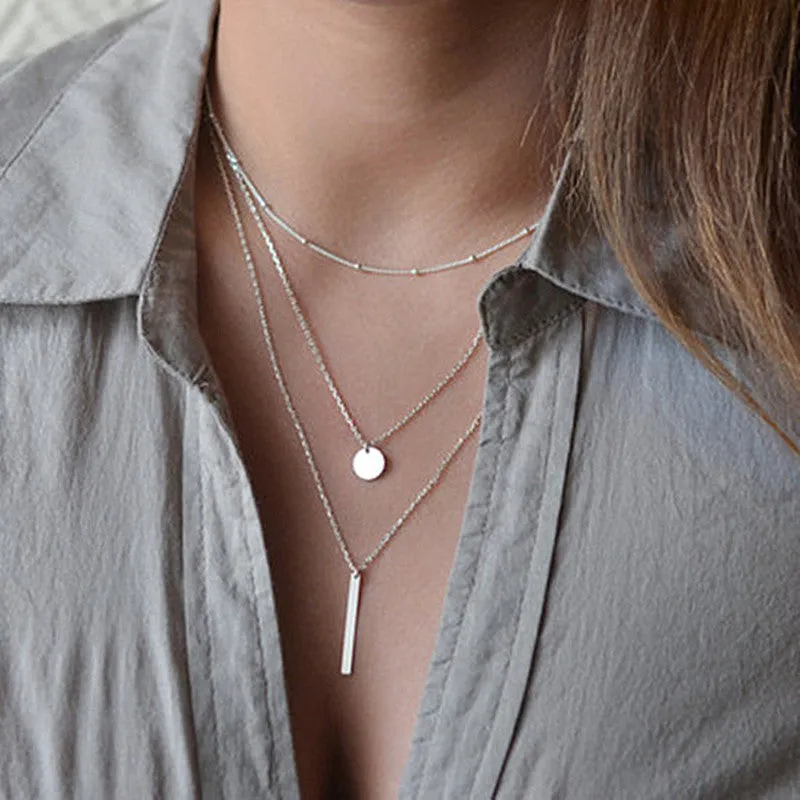 N672 European Simple Multi Layers Tassels Bar Coin Necklace Clavicle Chains Charm Womens Fashion Jewelry Colar One Direction