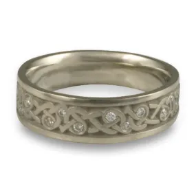 Narrow Celtic Hearts with Diamonds Wedding Ring in Palladium