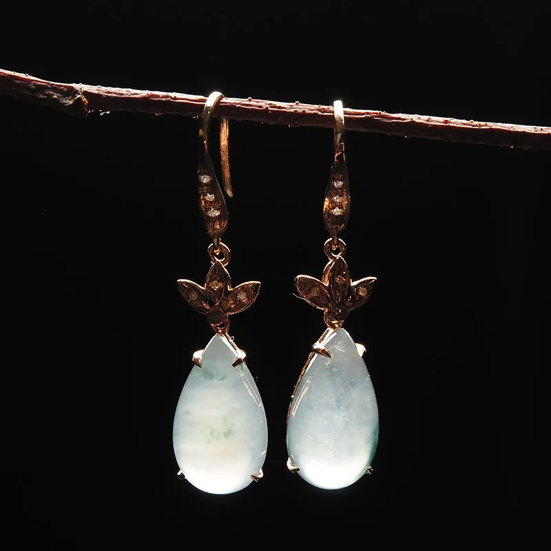 Natural Jade Earrings Jadeite Gold Earrings EG43