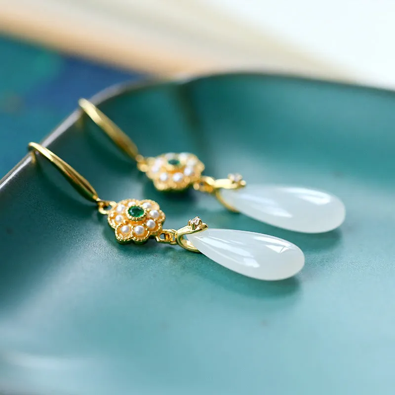 Natural Jade Earrings Nephrite Pearl Silver Earrings ZNE231