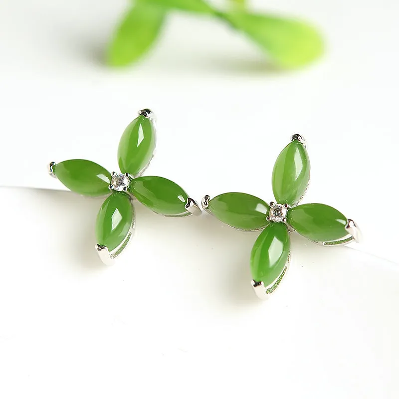 Natural Jade Earrings Nephrite Silver Earrings EG103