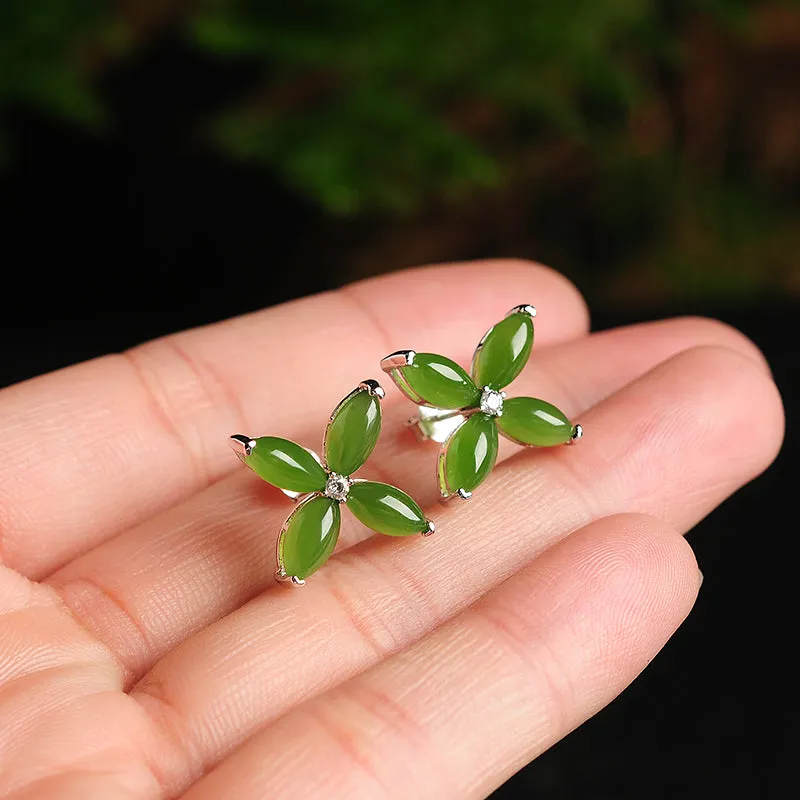 Natural Jade Earrings Nephrite Silver Earrings EG103