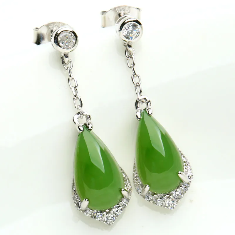 Natural Jade Earrings Nephrite Silver Earrings WE26