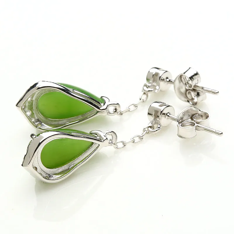 Natural Jade Earrings Nephrite Silver Earrings WE26