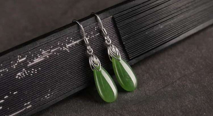 Natural Jade Earrings Nephrite Silver Earrings ZEG509