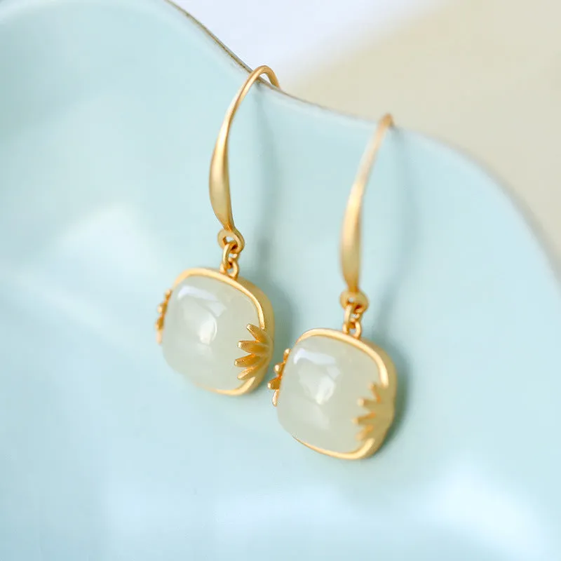 Natural Jade Earrings Nephrite Silver Earrings ZNE102