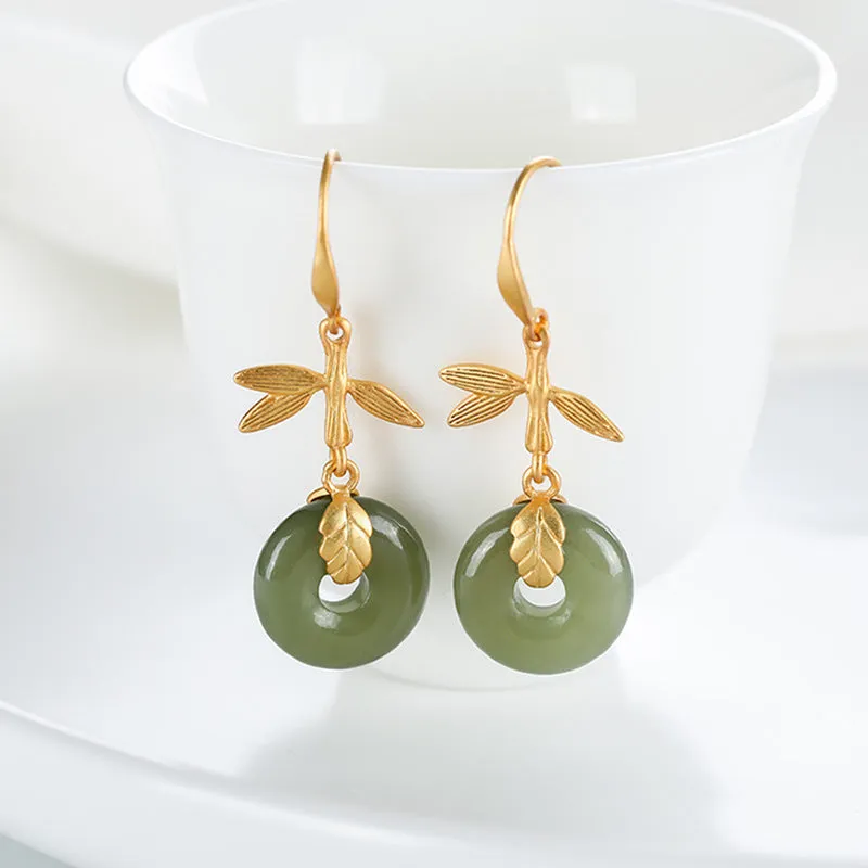 Natural Jade Earrings Nephrite Silver Earrings ZNE141