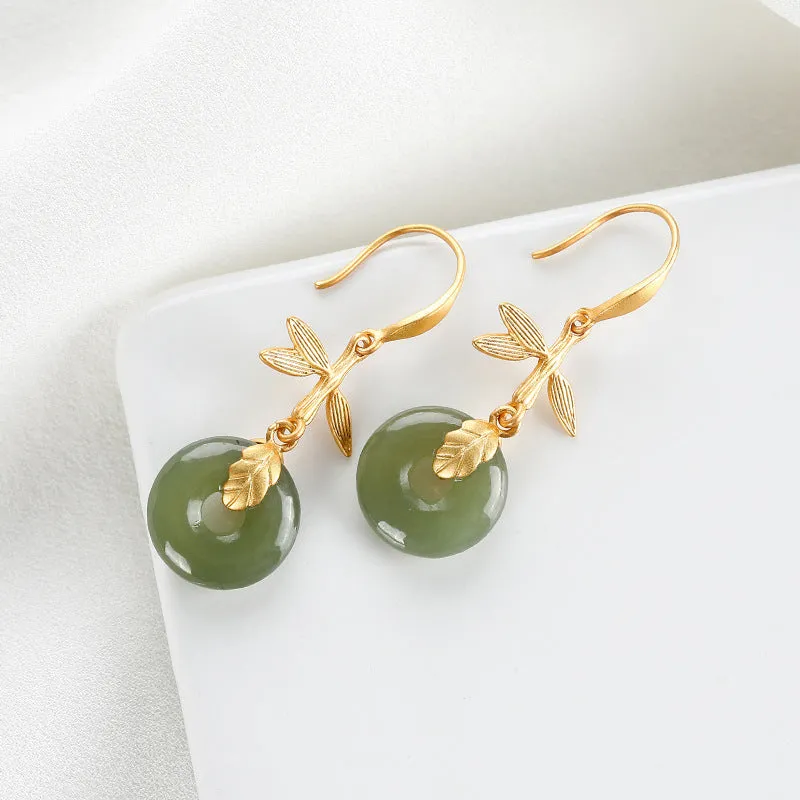 Natural Jade Earrings Nephrite Silver Earrings ZNE141