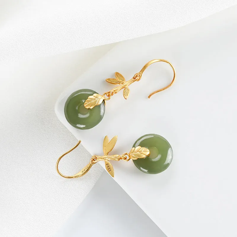 Natural Jade Earrings Nephrite Silver Earrings ZNE141