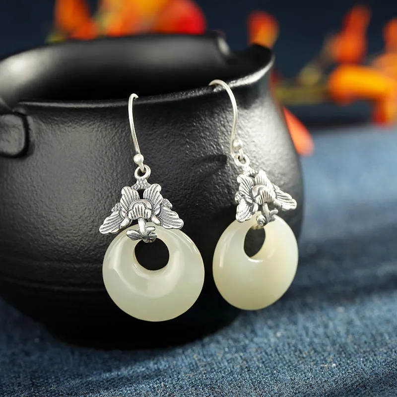 Natural Jade Earrings Nephrite Silver Earrings ZNE446