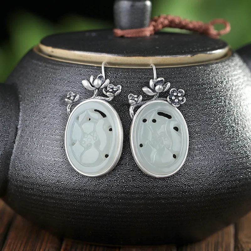 Natural Jade Earrings Nephrite Silver Earrings ZNE458