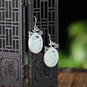 Natural Jade Earrings Nephrite Silver Earrings ZNE458