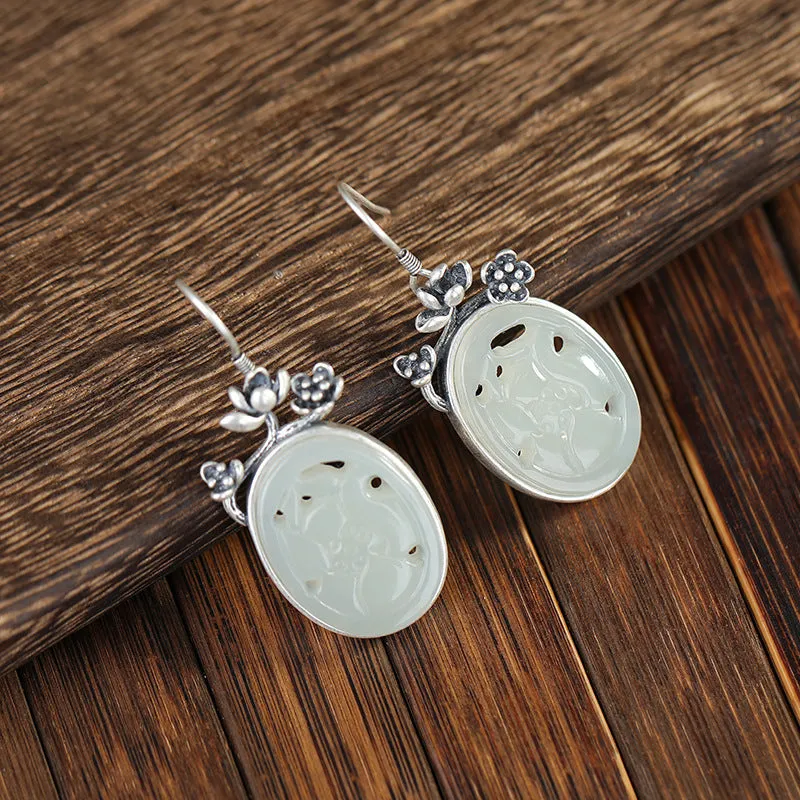 Natural Jade Earrings Nephrite Silver Earrings ZNE458