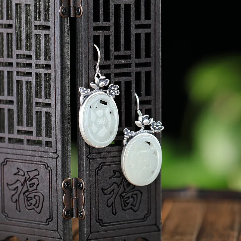 Natural Jade Earrings Nephrite Silver Earrings ZNE458