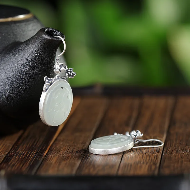 Natural Jade Earrings Nephrite Silver Earrings ZNE458