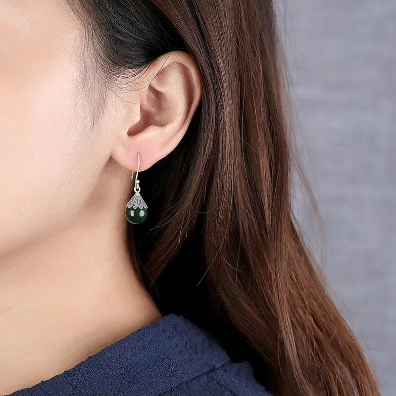 Natural Jade Earrings Nephrite Silver Earrings ZNE479