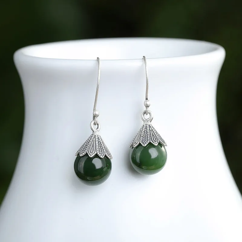 Natural Jade Earrings Nephrite Silver Earrings ZNE479