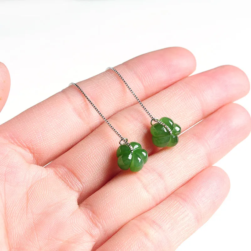 Natural Jade Earrings Nephrite Silver Flower Earrings WE31