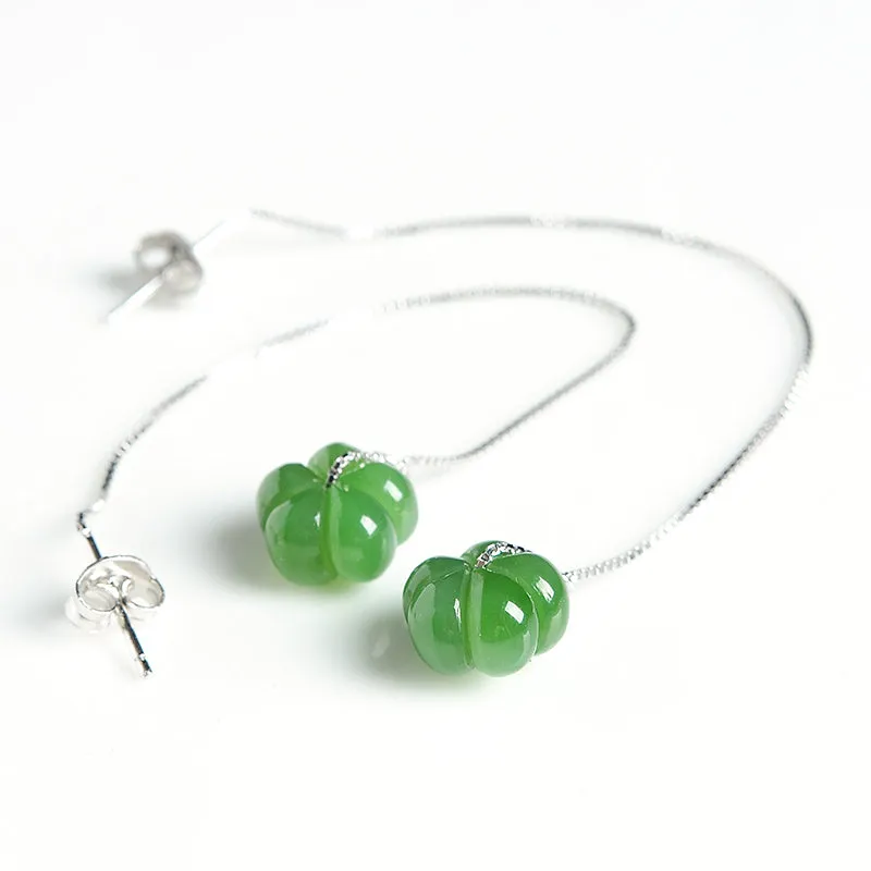 Natural Jade Earrings Nephrite Silver Flower Earrings WE31