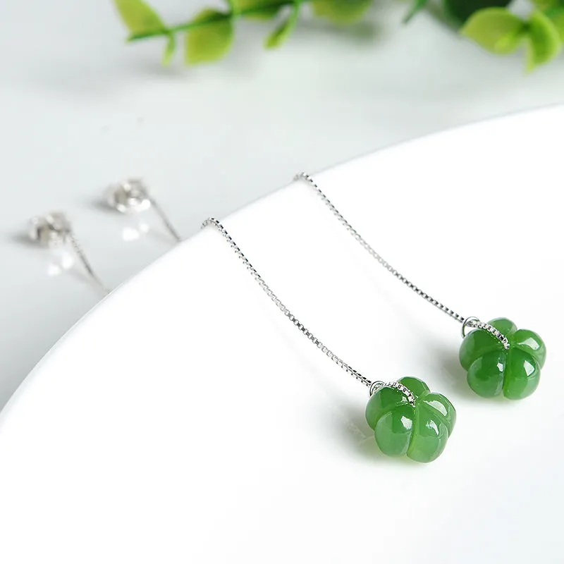 Natural Jade Earrings Nephrite Silver Flower Earrings WE31