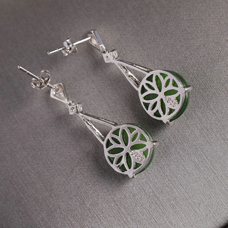 Natural Jade Earrings Nephrite Silver Zircon Earrings ZEG550