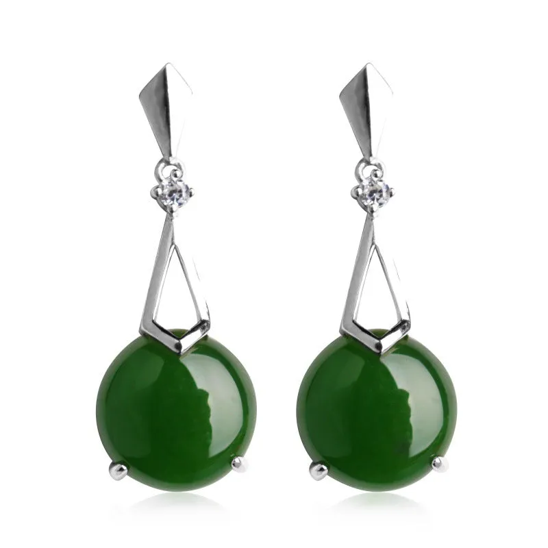 Natural Jade Earrings Nephrite Silver Zircon Earrings ZEG550