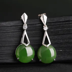 Natural Jade Earrings Nephrite Silver Zircon Earrings ZEG550