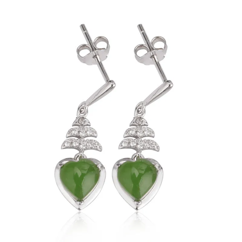 Natural Jade Earrings Nephrite Silver Zircon Earrings ZEG556