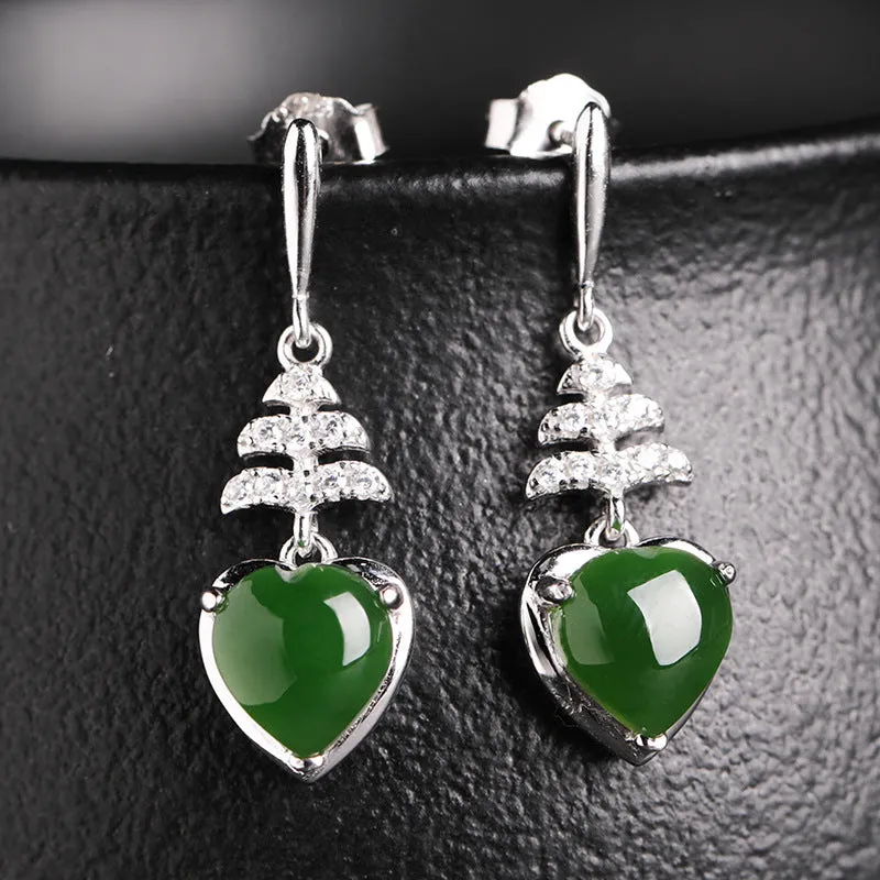 Natural Jade Earrings Nephrite Silver Zircon Earrings ZEG556