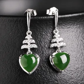 Natural Jade Earrings Nephrite Silver Zircon Earrings ZEG556